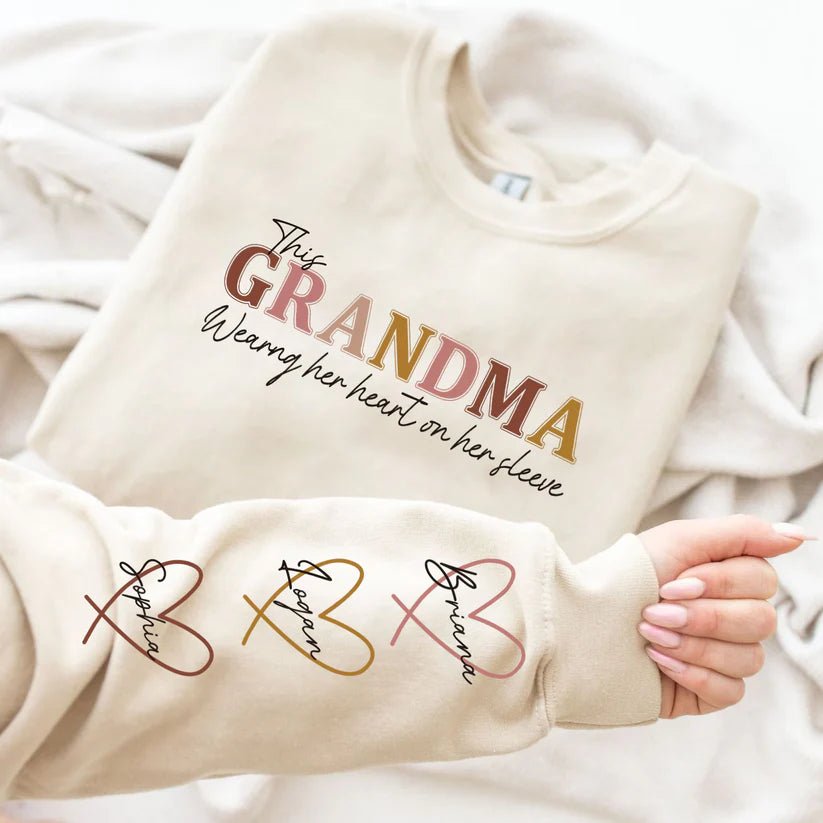 Custom This Mama Wears Her Heart On Her Sleeve Sweatshirt - Canvasgiftco