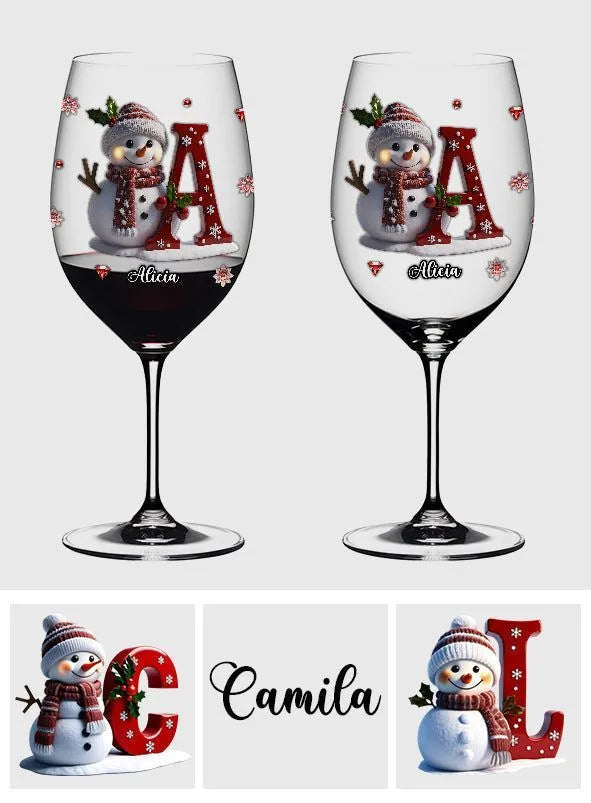 Engraved Snowman Christmas Wine Glass with Name