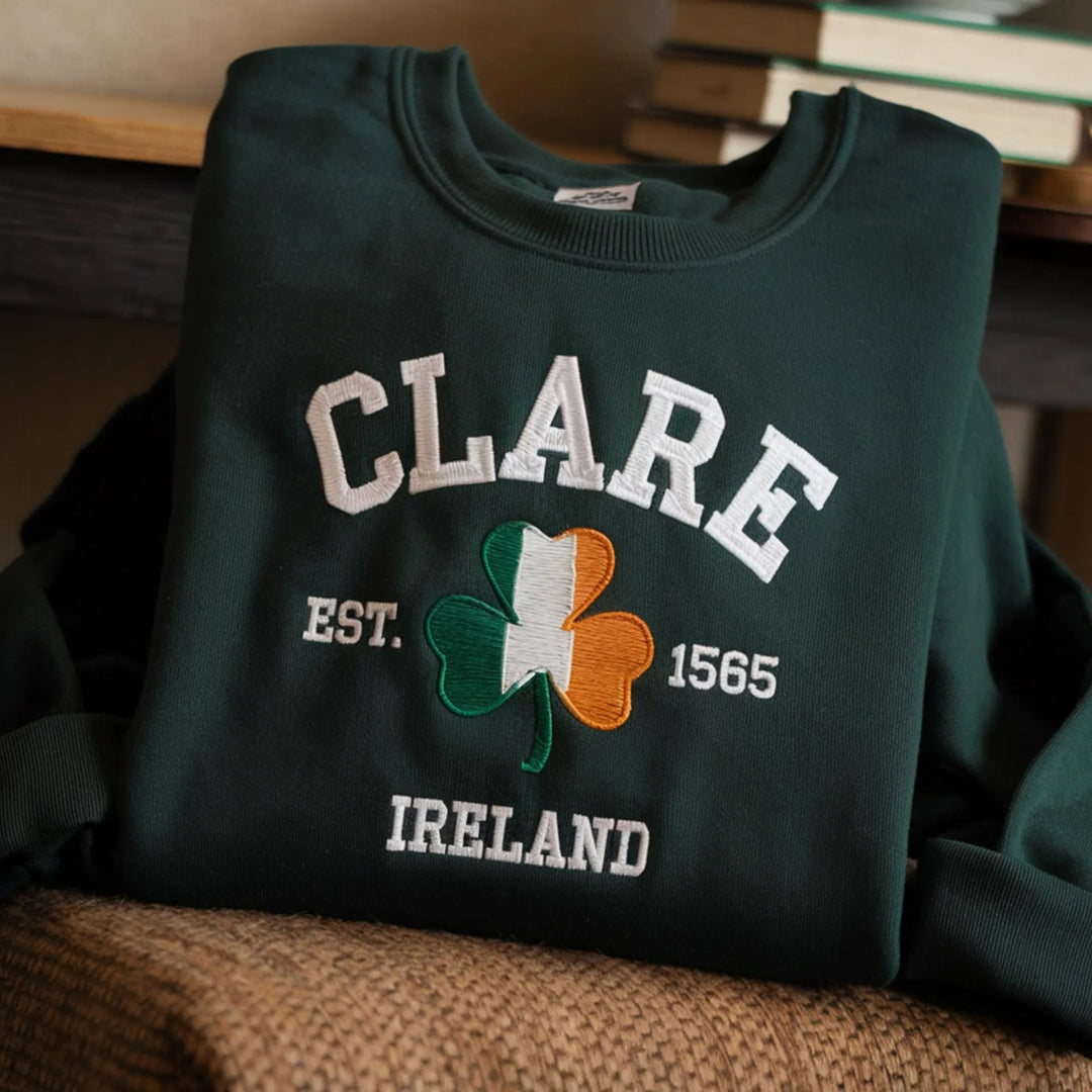 Custom City/County St Patrick's Day Embroidered Four Leaf Clover Sweatshirt