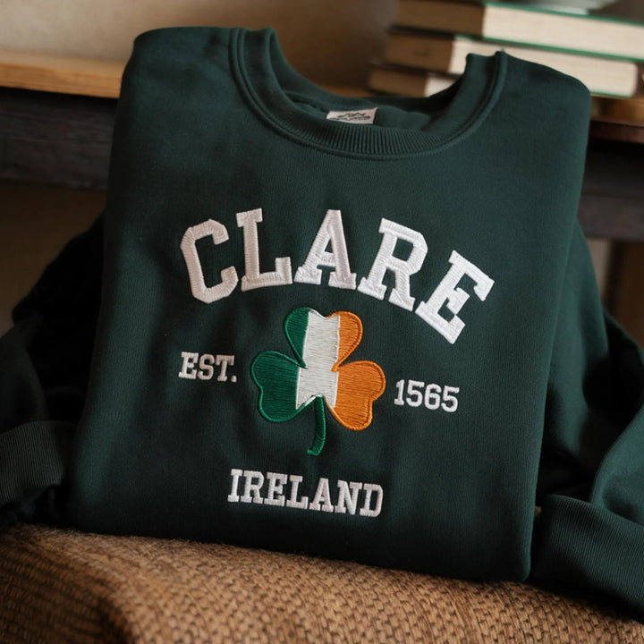 Custom City/County St Patrick's Day Embroidered Four Leaf Clover Sweatshirt