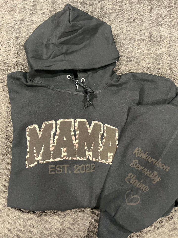 Mama Leopard Puff Print Personalized Sweatshirt or Hoodie with Kids Name Sleeve Gift Sweatshirt New Mom Sweatshirts gift