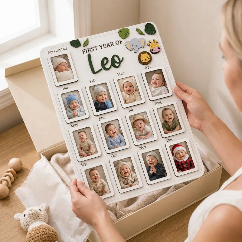 Safari Animals – Personalized Baby’s First Year Photo Frame
