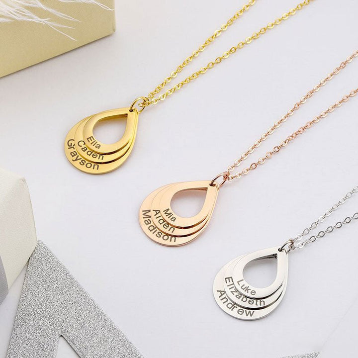 Engraved Drop Shaped Family Necklace - Canvasgiftco