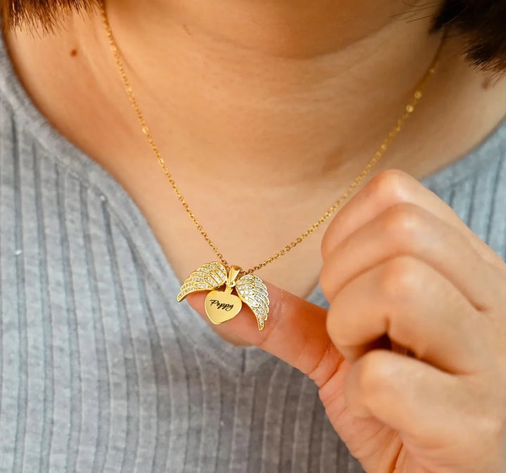 [Eternal Guardian] Angel Wings Memorial Necklace with Hidden Name - Canvasgiftco