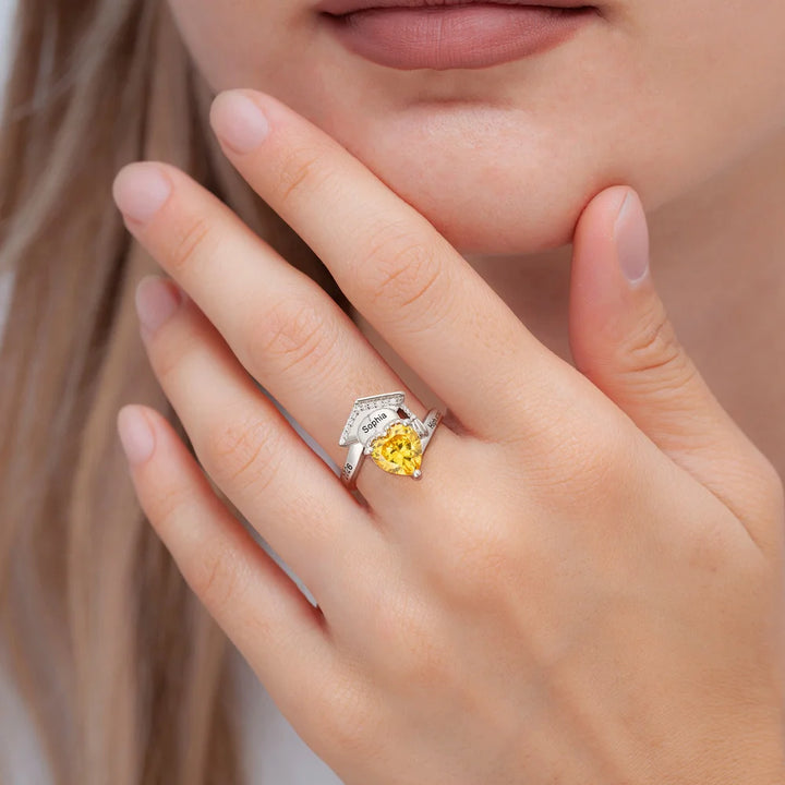 Personalized Zircon Grad Cap Heart Birthstone Ring