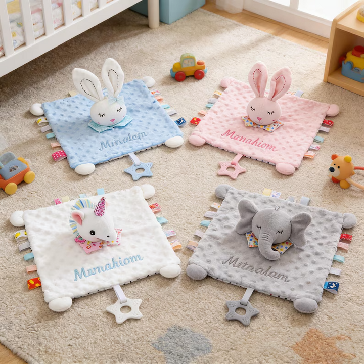 Personalized Baby Lovey Blanket,Custom Embroidered Name, Minky Dot Sensory Security Blanket