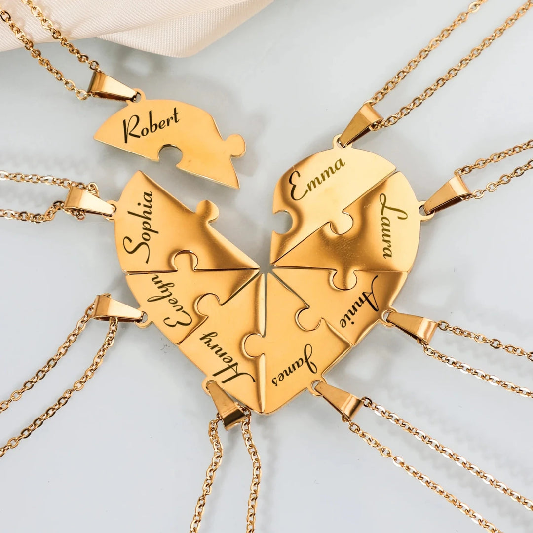 Friendship Puzzle Hearts Name Necklace – Where Love & Friendship Intertwine - Canvasgiftco