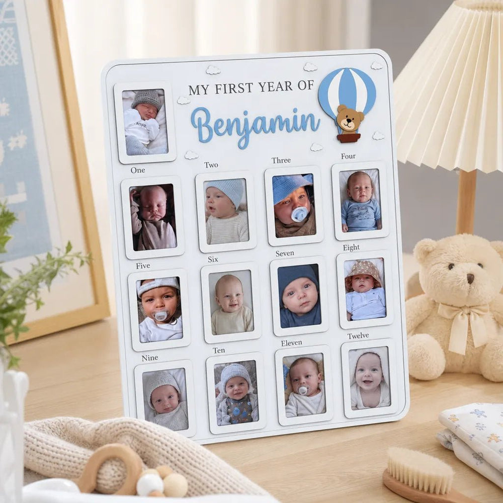 Hot Air Balloon Bear – Personalized Baby’s First Year Photo Frame - Canvasgiftco