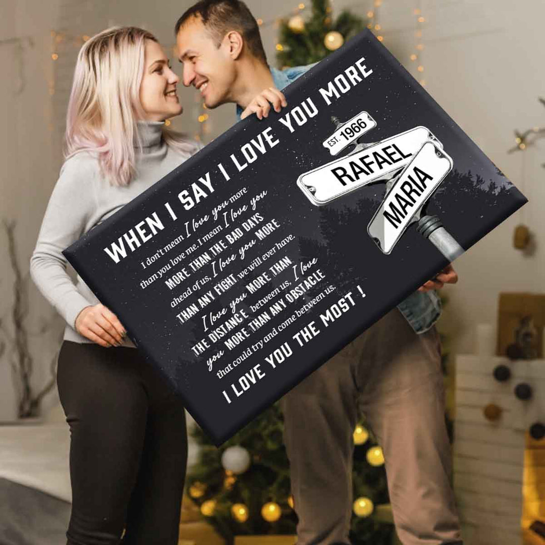 I Love You More Custom Names Date on Street Sign Canvas - Canvasgiftco