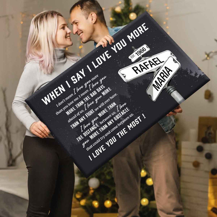 I Love You More Custom Names Date on Street Sign Canvas - Canvasgiftco