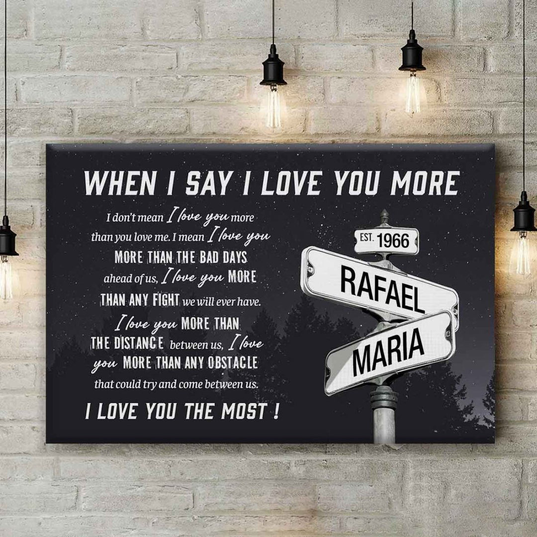 I Love You More Custom Names Date on Street Sign Canvas - Canvasgiftco