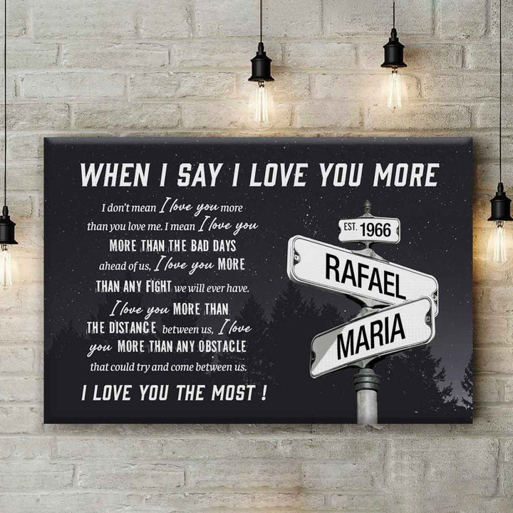 I Love You More Custom Names Date on Street Sign Canvas - Canvasgiftco