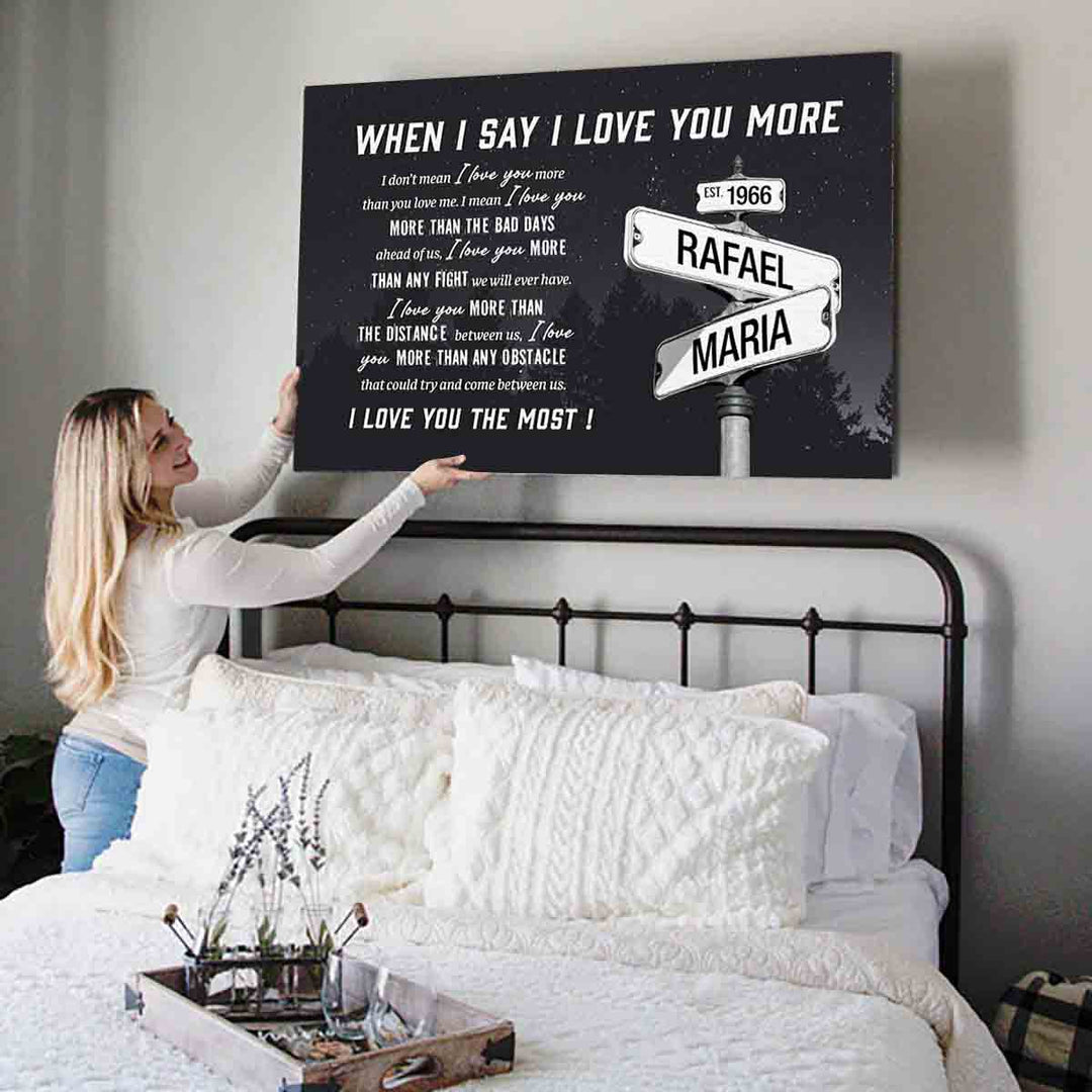 I Love You More Custom Names Date on Street Sign Canvas - Canvasgiftco