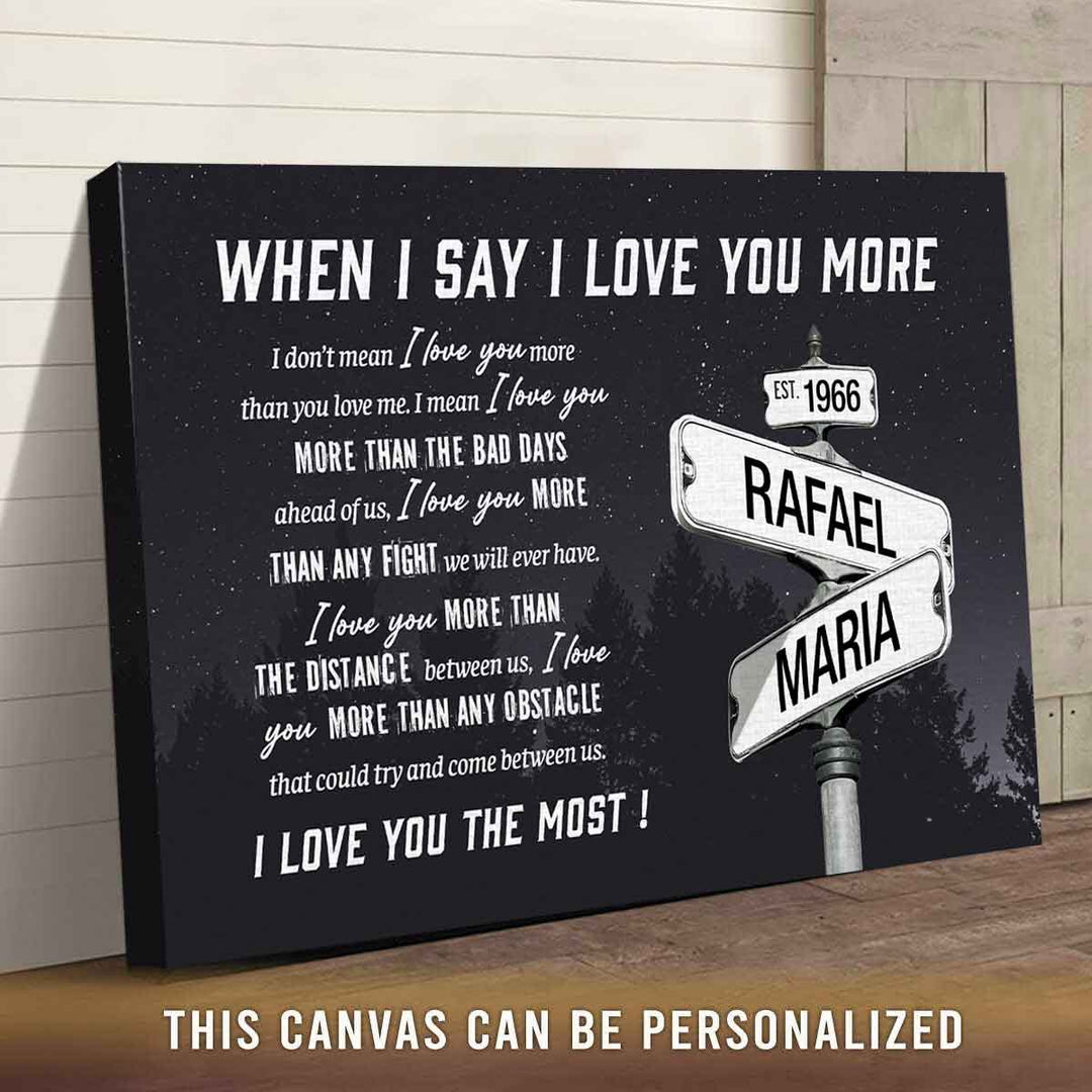 I Love You More Custom Names Date on Street Sign Canvas - Canvasgiftco