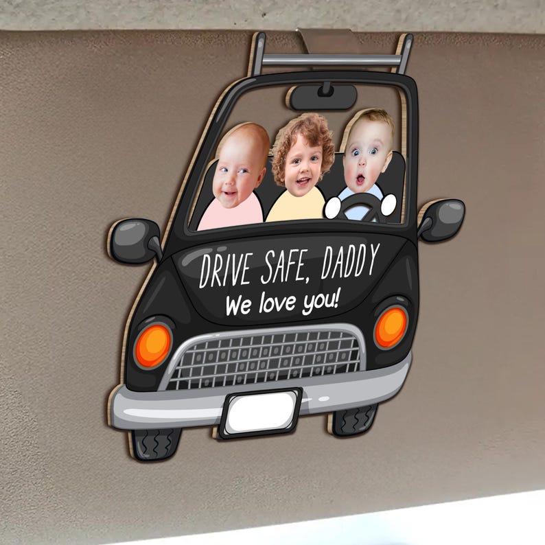 Custom Personalized Photo Wooden Car Sun Visor Clip - Father's Day Gift