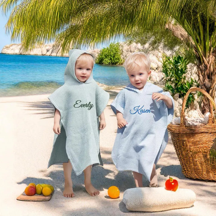 Personalized Embroidery Kids Waffle Bathrobe Cape - Suitable For Children Aged 2-7