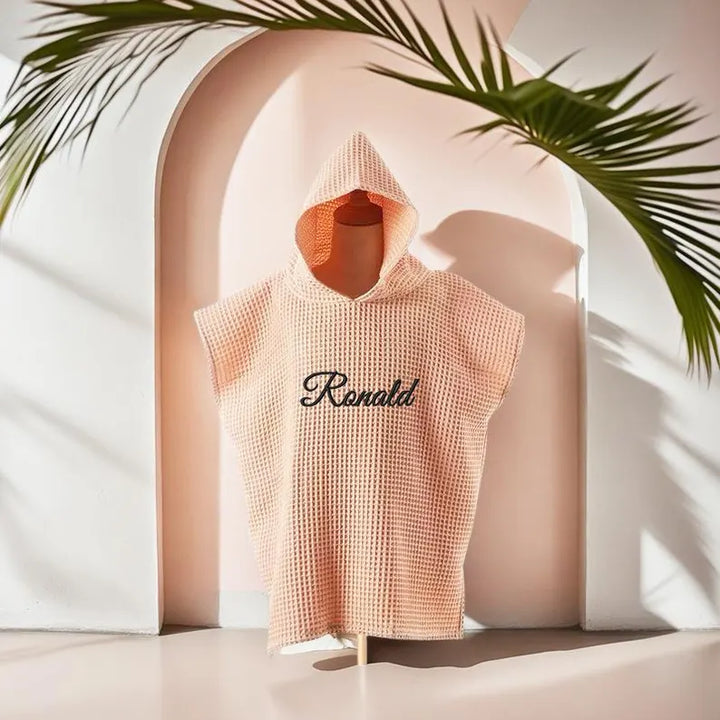 Personalized Embroidery Kids Waffle Bathrobe Cape - Suitable For Children Aged 2-7