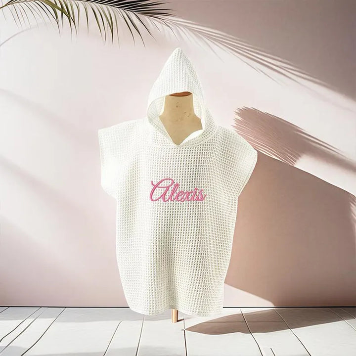 Personalized Embroidery Kids Waffle Bathrobe Cape - Suitable For Children Aged 2-7