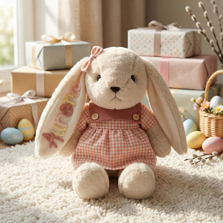Personalized Bunny Plush Toy – Custom Embroidered Name, Soft Stuffed Rabbit for Kids & Baby Gifts