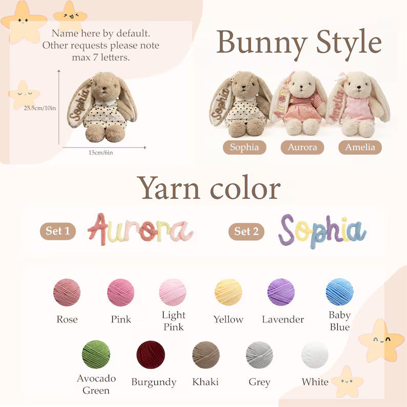 Personalized Bunny Plush Toy – Custom Embroidered Name, Soft Stuffed Rabbit for Kids & Baby Gifts