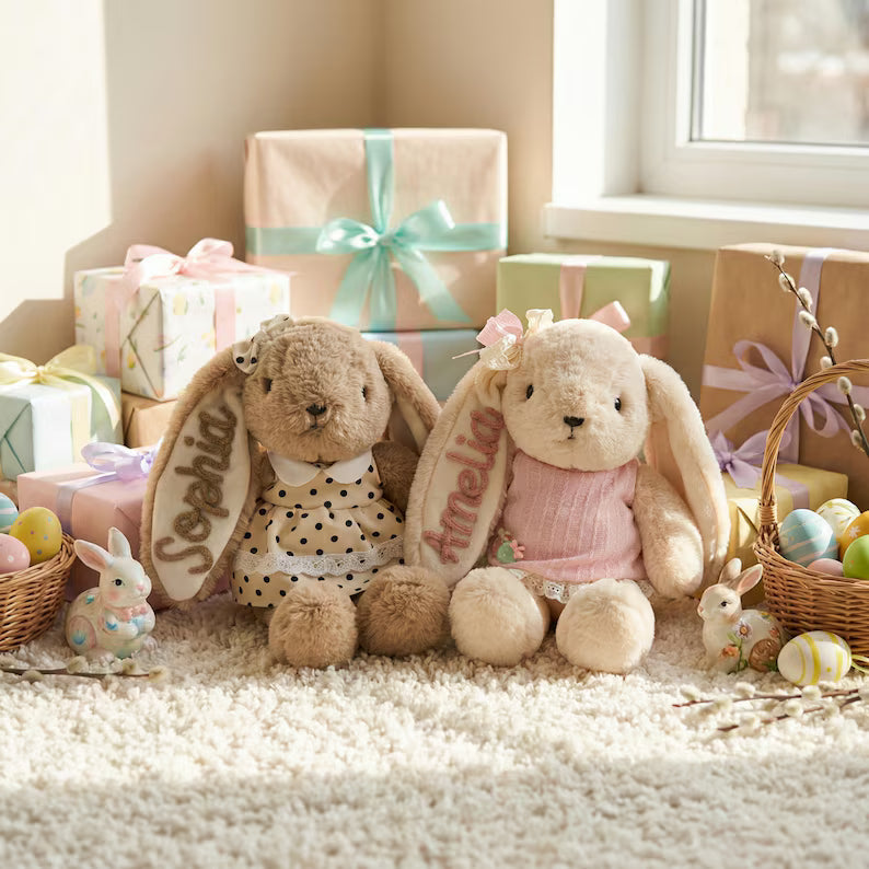 Personalized Bunny Plush Toy – Custom Embroidered Name, Soft Stuffed Rabbit for Kids & Baby Gifts