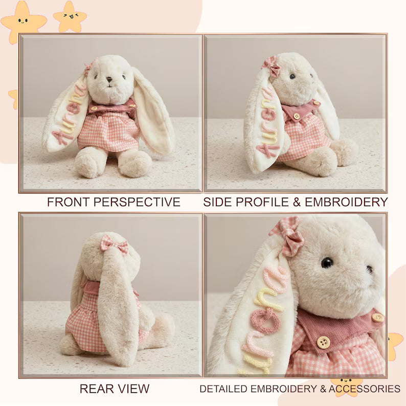 Personalized Bunny Plush Toy – Custom Embroidered Name, Soft Stuffed Rabbit for Kids & Baby Gifts