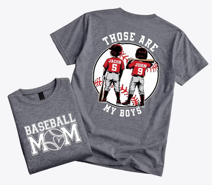 "That's My Boys" Custom Baseball Mom Shirt – Personalized with Kids' Names & Numbers