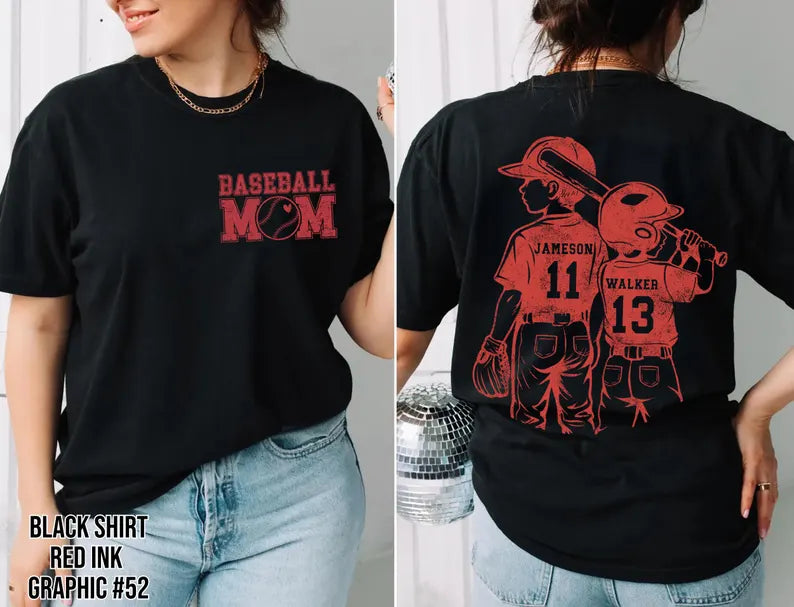 Customized Baseball Mom Shirt – Player Graphic, Your Name & Number