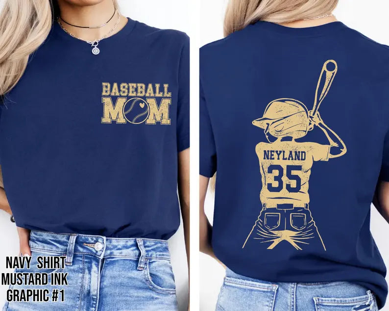 Customized Baseball Mom Shirt – Player Graphic, Your Name & Number