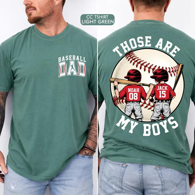 Personalized Baseball Dad Shirt – Two Player Design, Custom Name & Number
