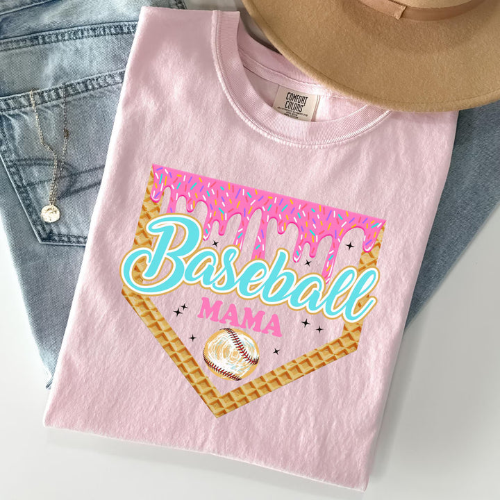 Personalized Ice Cream-Themed Sports Mom T-Shirt with Name & Number – Custom Baseball Mama Shirt
