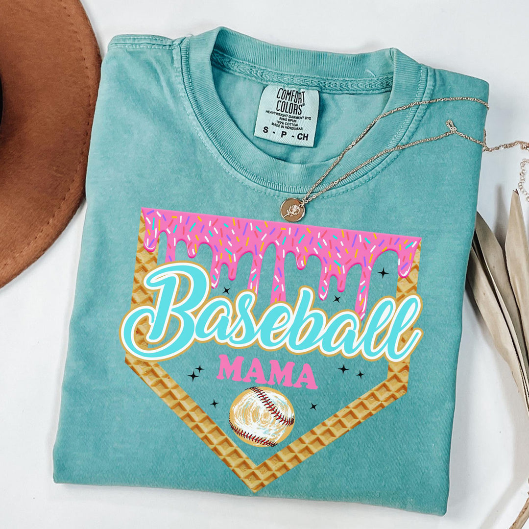 Personalized Ice Cream-Themed Sports Mom T-Shirt with Name & Number – Custom Baseball Mama Shirt