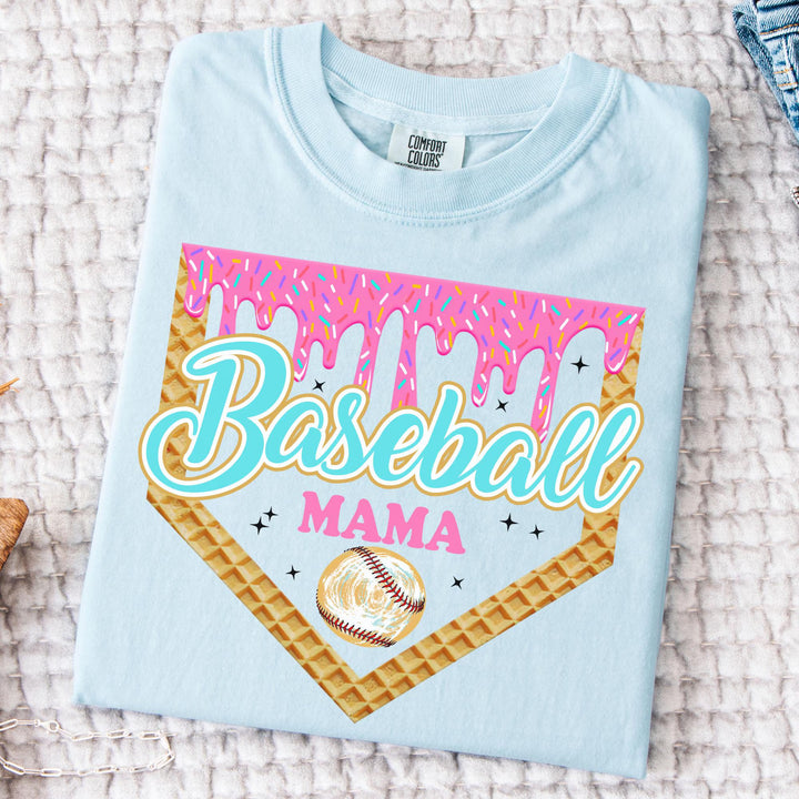 Personalized Ice Cream-Themed Sports Mom T-Shirt with Name & Number – Custom Baseball Mama Shirt