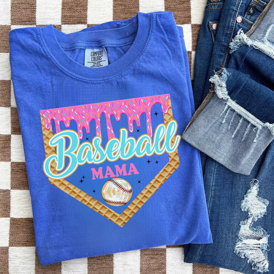 Personalized Ice Cream-Themed Sports Mom T-Shirt with Name & Number – Custom Baseball Mama Shirt