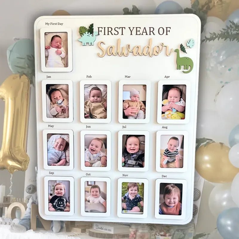 Little Dinosaur – Personalized Baby’s First Year Photo Frame - Canvasgiftco