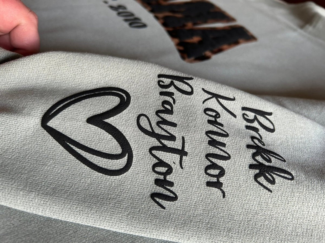 Mama Leopard Puff Print Personalized Sweatshirt or Hoodie with Kids Name Sleeve Gift Sweatshirt New Mom Sweatshirts gift - Canvasgiftco