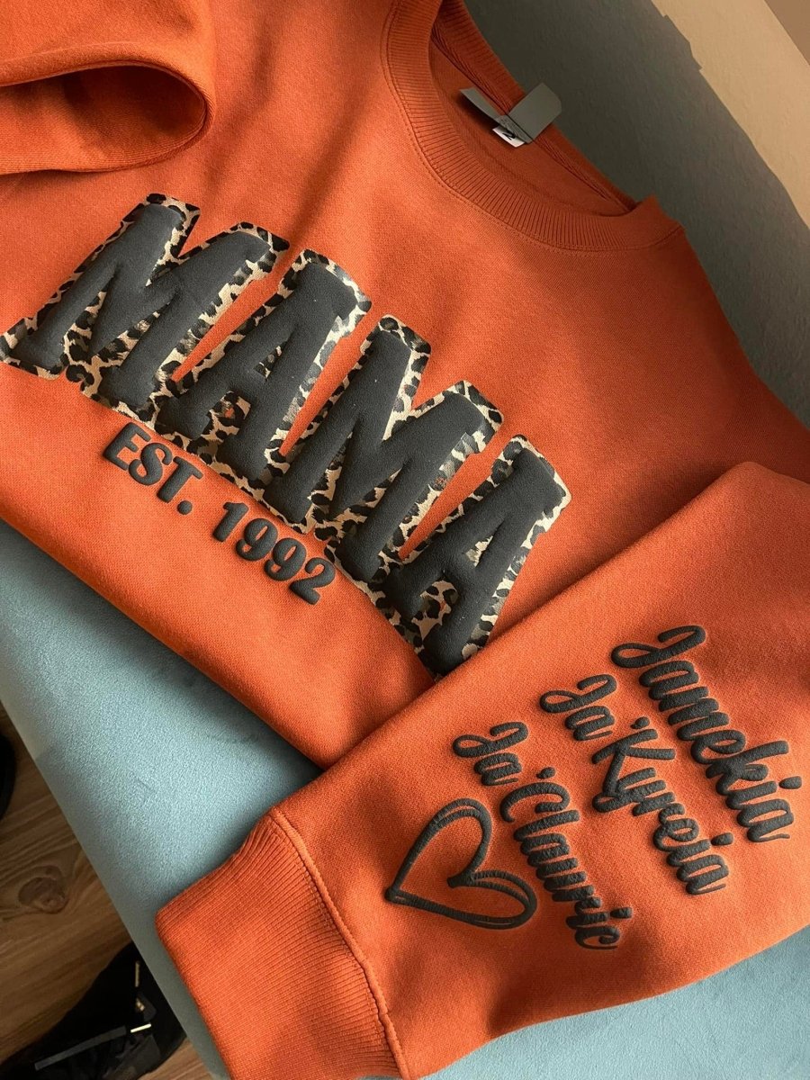 Mama Leopard Puff Print Personalized Sweatshirt or Hoodie with Kids Name Sleeve Gift Sweatshirt New Mom Sweatshirts gift - Canvasgiftco