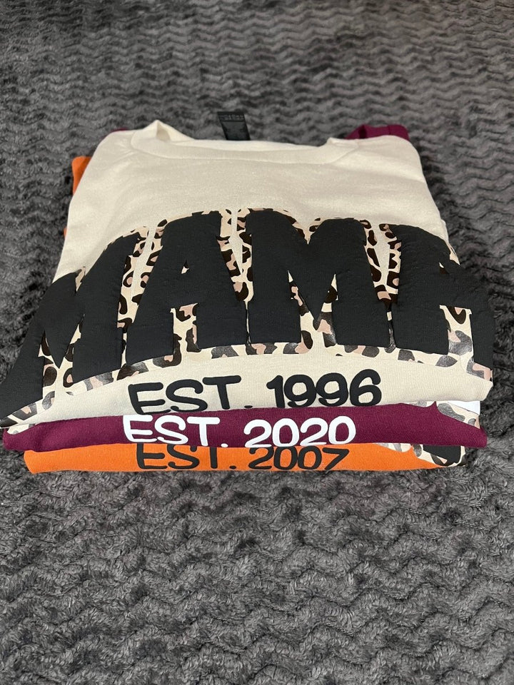 Mama Leopard Puff Print Personalized Sweatshirt or Hoodie with Kids Name Sleeve Gift Sweatshirt New Mom Sweatshirts gift - Canvasgiftco