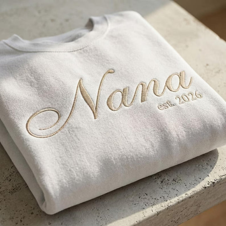 "Mom, Starting in 2026" Personalized Embroidered Sweatshirt - Canvasgiftco