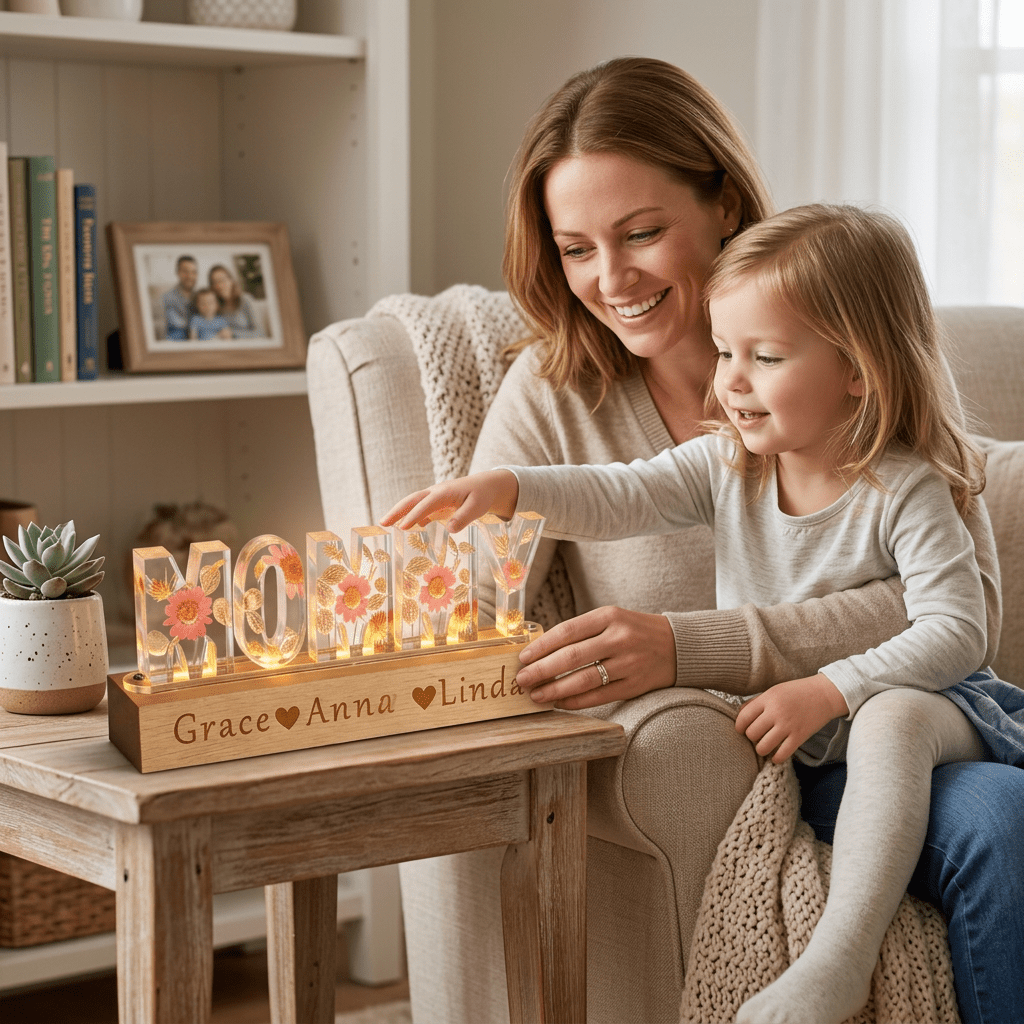 "Mom's Glow" Personalized Mother's Day Night Light - Handmade - Canvasgiftco