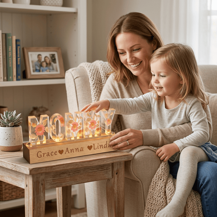 "Mom's Glow" Personalized Mother's Day Night Light - Handmade - Canvasgiftco