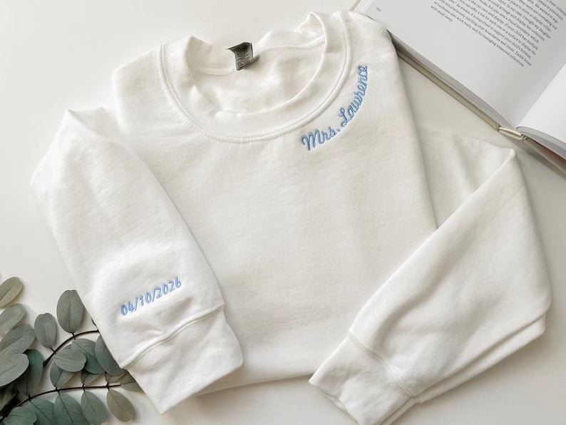 "Mrs. Forever" Custom Embroidered Mrs. Sweatshirt – Personalized Wedding Gift - Canvasgiftco