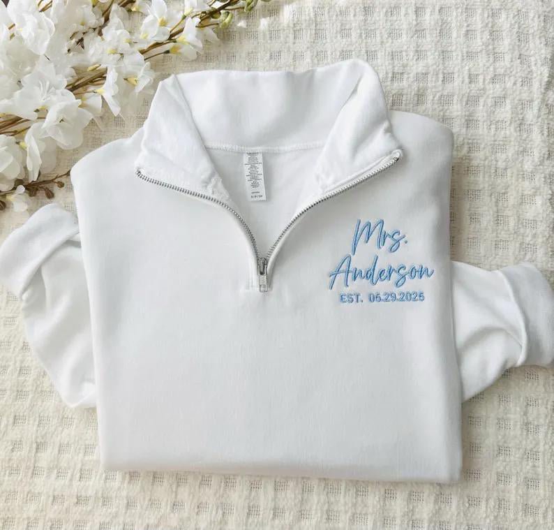 "Mrs. to Be" Personalized Quarter - Zip Bridal Sweatshirt - Canvasgiftco