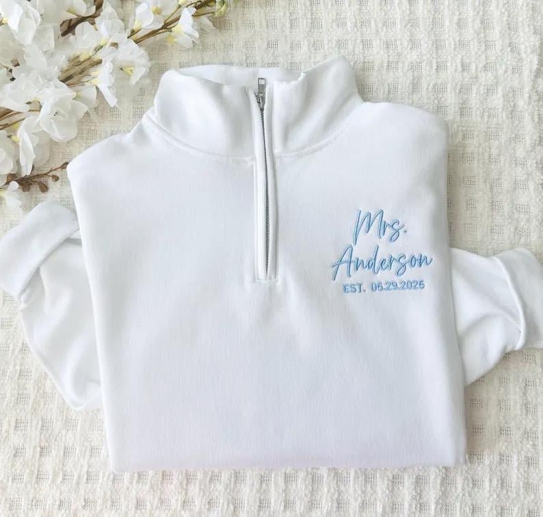 "Mrs. to Be" Personalized Quarter - Zip Bridal Sweatshirt - Canvasgiftco