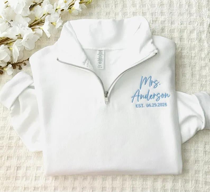 "Mrs. to Be" Personalized Quarter - Zip Bridal Sweatshirt - Canvasgiftco