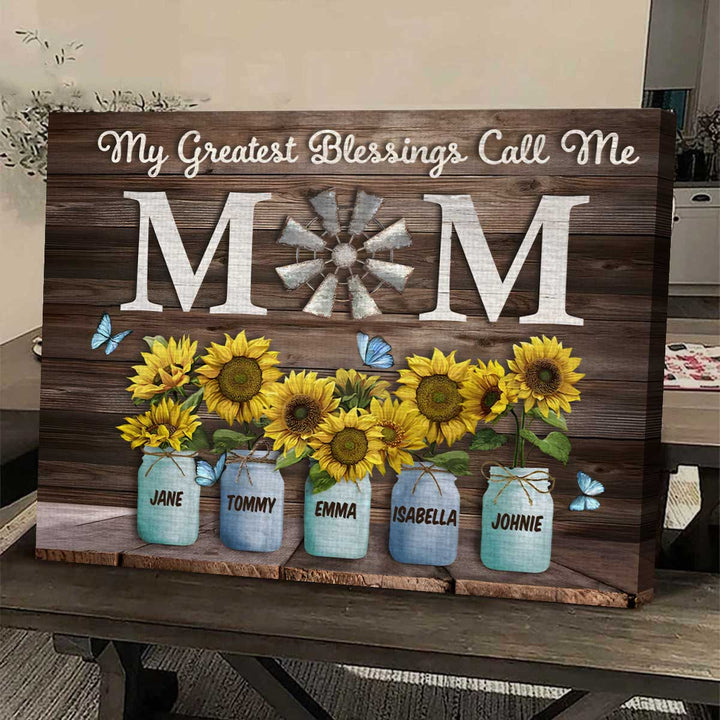 My Greatest Blessings Call Me Mom Custom Names Canvas - Canvasgiftco