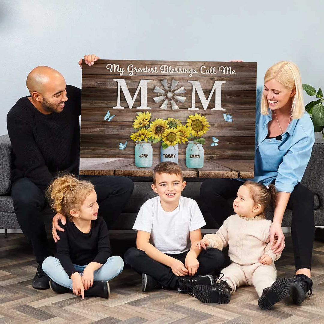 My Greatest Blessings Call Me Mom Custom Names Canvas - Canvasgiftco