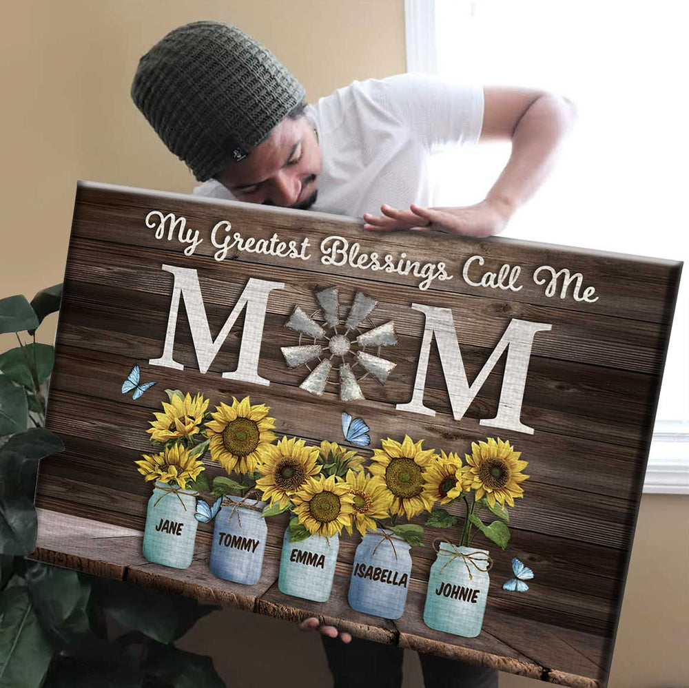 My Greatest Blessings Call Me Mom Custom Names Canvas - Canvasgiftco