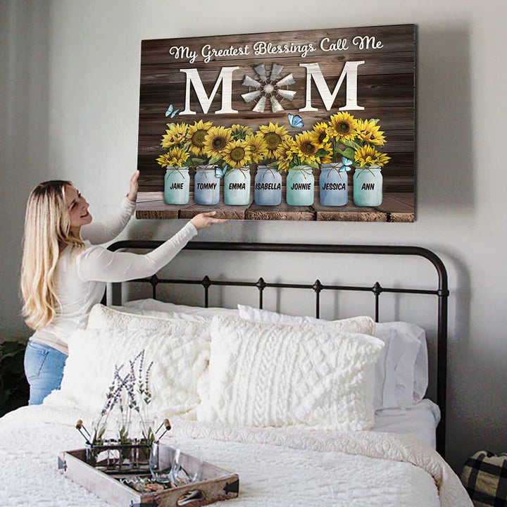 My Greatest Blessings Call Me Mom Custom Names Canvas - Canvasgiftco