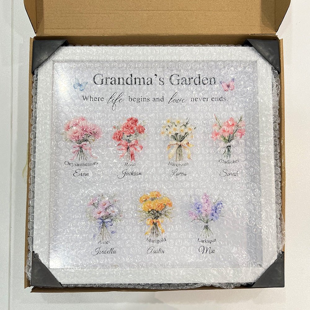 Personalised Floral Frame - Mom's Garden is Her Children Glowing Light Frame Box - Canvasgiftco